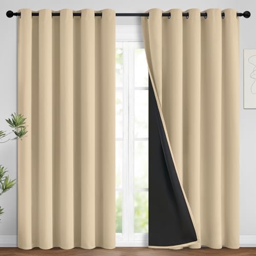 Beige 100% Blackout Curtains 84 Inches Long for Bedroom 62" Wide (62"W x 84"L (Pack of 2) / Beige)