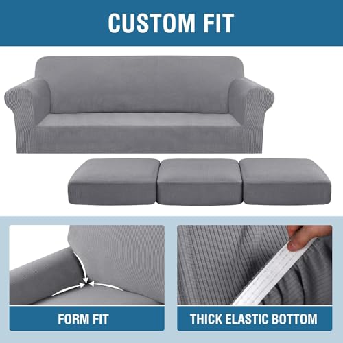 4 Piece Stretch Sofa Covers for 3 Cushion Couch Covers for Living Room Furniture Slipcovers (Large Plus / Dove)