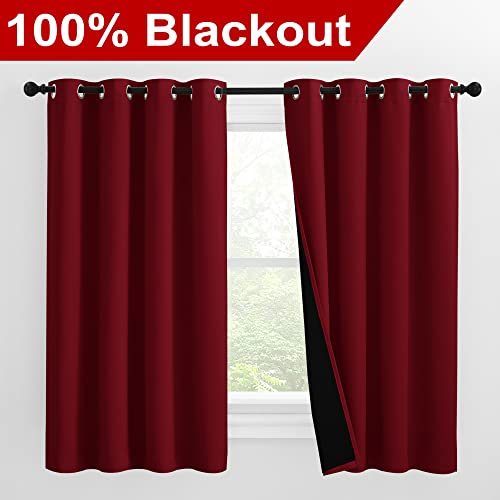 Kitchen Full Blackout Curtain Panels (Burgundy Red / 55"W x 57"L (Pack of 2))