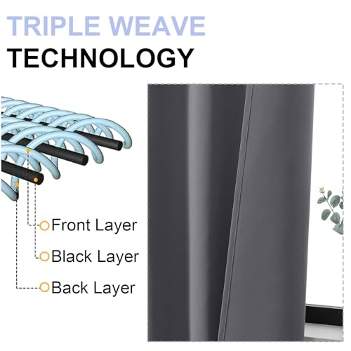 Ava Grey Blackout Curtains for Bedroom 96 Inches Long 2 Panels (Grey / 50"W x 96"L (Pack of 2))