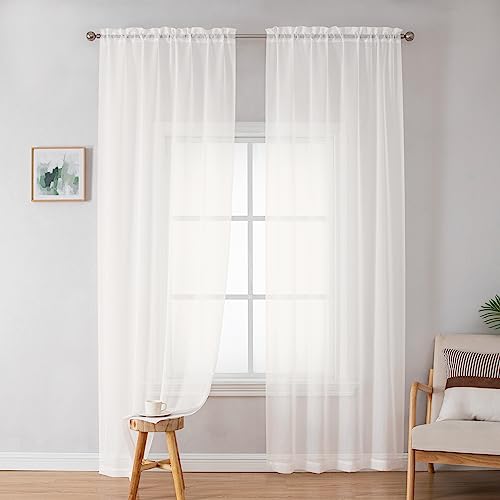 Sheer Curtains 72 Inches Long 2 Panels for Living Room (Ivory / 42"W x 72"L (Pack of 2))