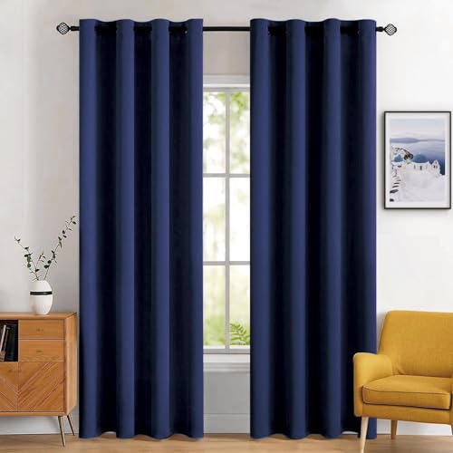 Navy Blue Blackout Bedroom Curtains Drapes 72 Inch Long 52"x72" (Navy Blue / 52"W x 72"L (Pack of 2))