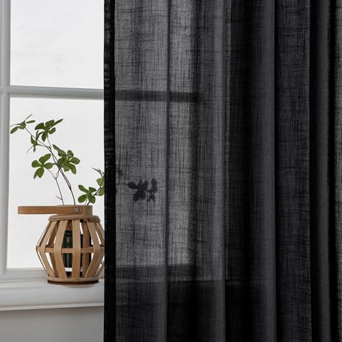 Black Linen Curtains 90 Inch Length 2 Panels for Bedroom Living Room (Black / 52"W x 90"L (Pack of 2))