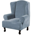 Wingback Chair Covers Velvet Plush Wing Chair Slipcover 1 Piece High Stretch Wing Back Chair Slipcovers Sofa Cover Furniture Cover with Elastic Bottom (Stone Blue / Wing Chair)