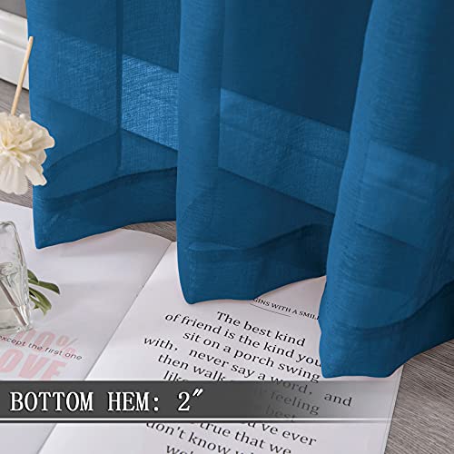Sheer Tier Curtain Linen Textured Half Kitchen Curtains Sheer Light Filtering Rod Pocket Voile Small Curtains for Bathroom (25"W x 36"L (Pack of 2) / Classic Blue)