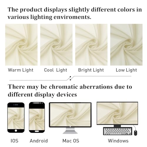 Cream Sheer Curtains for Bedroom 90 Inches Long 2 Pcs (Cream / 59"W x 90"L (Pack of 2))