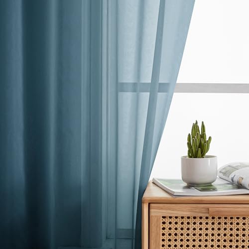 Dusty Blue Sheer Curtains 90 Inches Long 2 Panels (Dusty Blue / 42"W x 90"L (Pack of 2))