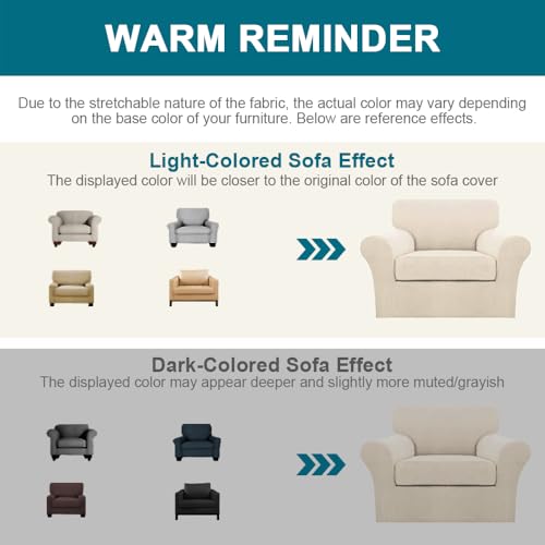 2 Piece Chair Covers for Living Room Armchair Couch Cover with Individual Cushion Covers Furniture Cover for Chairs (Armchair (1 Cushion) / Biscotti Beige)