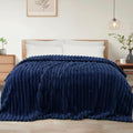 Striped Twin Size Fleece Blanket for Bed (Navy Blue / Twin ( 60x80 IN ))
