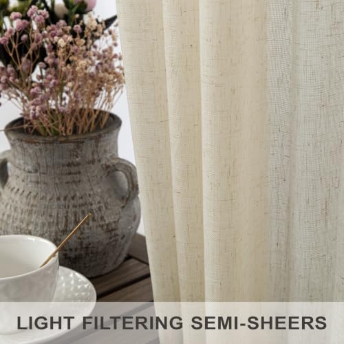 Oatmeal Beige Linen Curtains 92 Inch Length 2 Panels Back Tab Semi Sheer Light Filtering Boho Living Room Curtain Home Office Minimalist Modern Farmhouse Decor Neutral Birch Drapes 52 x 92 Inch Long (52"W x 92"L (Pack of 2) / Birch Beige)