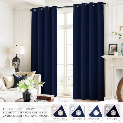 100% Blackout Curtains 52x96 inch Navy Blue Window Drape (Navy Blue / 52"W x 96"L (Pack of 2))
