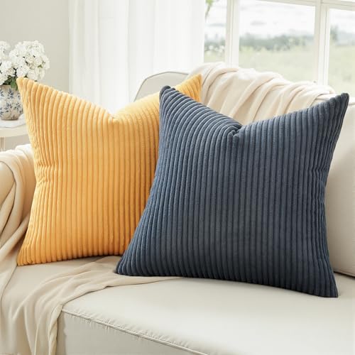 22x22 New Blue and Orange Boho Farmhouse Couch Throw Pillows Decorative Velvet Pillow Covers for Bed Pack of 4 Accent Modern Pillowcase Sofa Livingroom Home Decor (Blue Orange / 22" x 22" (Pack of 4))