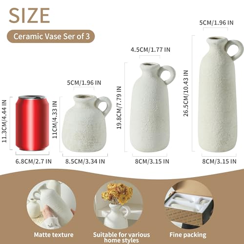 Ceramic Vase Set of 3 with Handle (010 - White)