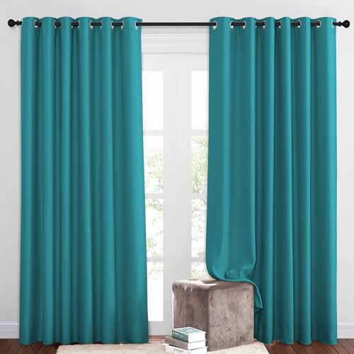 Blackout Curtains and Drapes for Living Room (Peacock Teal / 80"W x 84"L (Pack of 2))