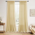 Cream Yellow Linen Curtains 90 Inches Long for Living Room Light Filtering Modern Farmhouse Sheer Curtains Back Tab and Rod Pocket Curtain for Bedroom Office 52x90 (52"W x 90"L (Pack of 2) / Cream Yellow)