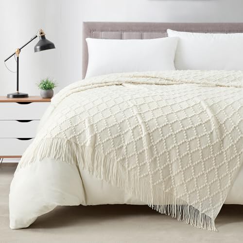 White Throw Blanket 50 x70 Inch Jacquard Throw Knitted Blanket (Jacquard-white / 50"x70")