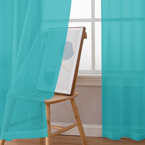 Turquoise Sheer Curtains 84 Inches Long for Living Room (Turquoise / 42"W x 84"L (Pack of 2))