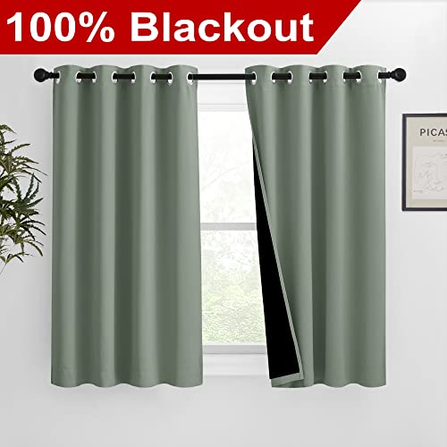 100% Blackout Curtains 54 inches Long (Greyish Green / 46"W x 54"L (Pack of 2))