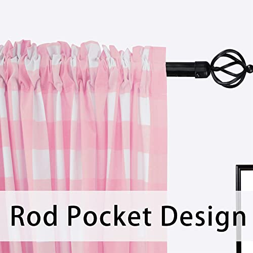 Buffalo Check Window Curtains 92 inches Long Living Room Bedroom Drapes Cotton Plaid Gingham Farmhouse Rustic Decor Curtains 2 Panels Rod Pocket Kitchen Basement Curtain Panels Pink White 52"x92" (52"W x 92"L (Pack of 2) / Pink+white)