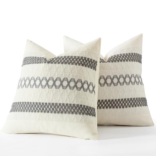 Set of 2 Gray Boho Decorative Pillow Covers 18x18 Inch (18" x 18" (Pack of 2) / Gray)