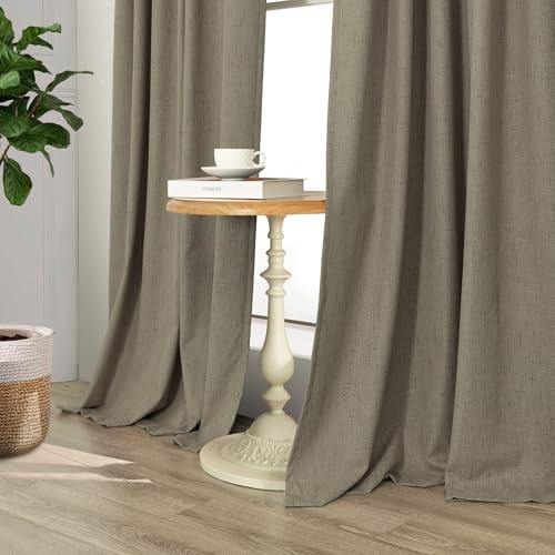 Taupe Blackout Curtains 90 Inches Long Thick Linen Patio Curtain for Sliding Glass Doors Neutral Cottagecore Home Decor Living Room Darkening Energy Saving Drape Window Coverings 52x90 Length 2 Panels (Dark Taupe / 52"W x 90"L (Pack of 2))