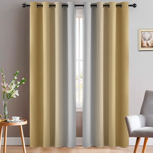 Ombre Curtains Beige and Greyish White for Living Room (52"W x 84"L (Pack of 2) / Beige)