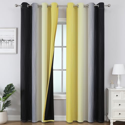 Black and Yellow Ombre Blackout Curtains 96 Inches Long (Black and Yellow / 52"W x 96"L (Pack of 2))