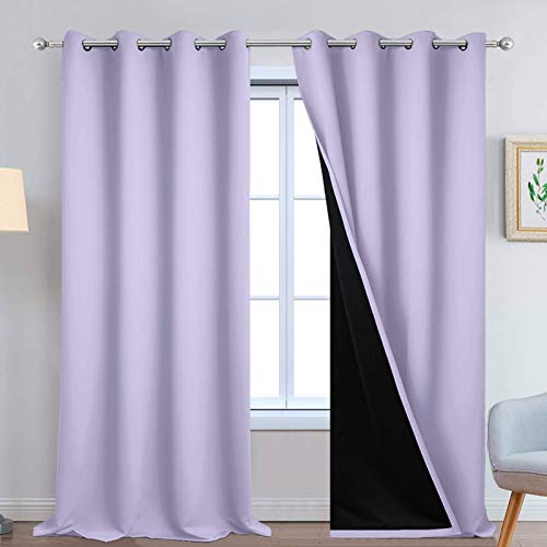 Lilac 100% Blackout Curtains 108 Inches Long for Bedroom 52" Wide (52"W x 108"L (Pack of 2) / Lilac)