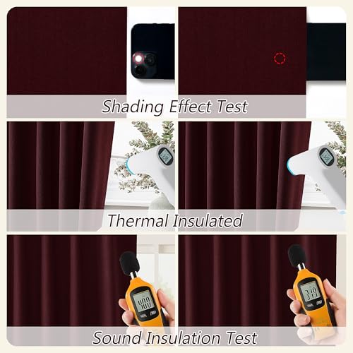 100% Blackout Curtains 108 Inch Length 2 Panels Set for Living Room Bedroom Back Tab Thermal Insulated Black Out Linen Drapes Room Darkening Window Curtains 108 Inches Long (Burgundy / 52"W x 108"L (Pack of 2))