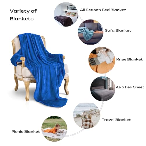 Royal blue Fleece Plush Throw Blanket 60"x80"for Couch Fuzzy Cozy Flannel (Royal Blue / Twin(60"×80"))