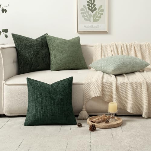 Soft Decorative Chenille Pillow Covers Forest Green 16x16 Pack of 4 (16" x 16" (Pack of 4) / Green)