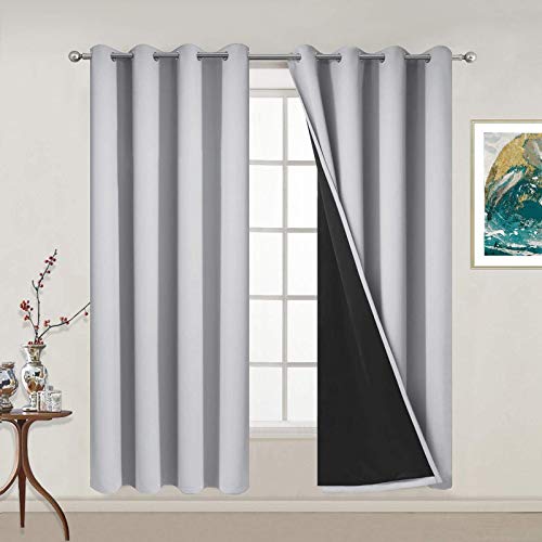 Light Grey 100% Blackout Curtains 63 Inches Long 52" Wide 2 Panel (52"W x 63"L (Pack of 2) / Light Grey)