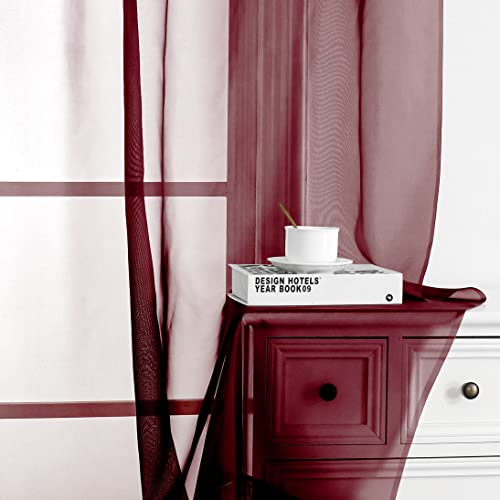Rod Pocket Top Solid Voile Sheer Curtains for Bedroom (Burgundy / 42"W x 54"L (Pack of 2))
