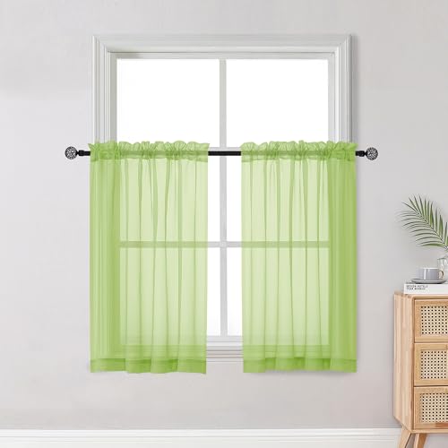Short Lime Sheer Curtains 36 Inch Length 2 Panels Set (Lime Green / 42"W x 36"L (Pack of 2))