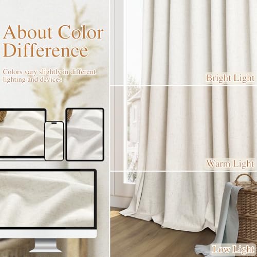 Extra Long 100% Blackout Linen Curtains 100 Inch for Bedroom 2 Panels