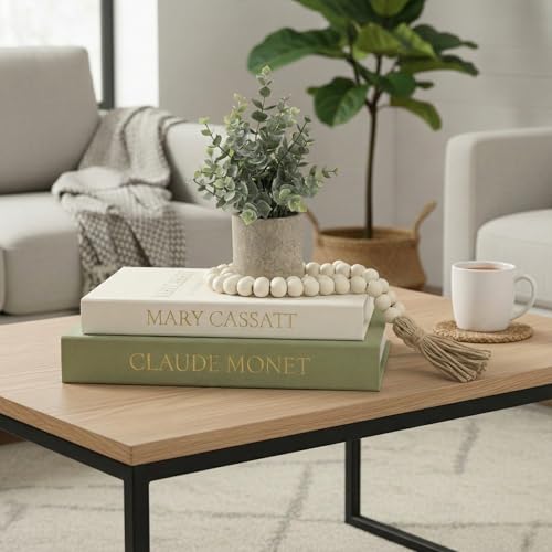 Premium Linen Faux Book Box Set of 2 (Beige-Green)