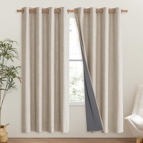 Oatmeal Bedroom Full Blackout Linen Curtain Panels Set of 2 (52"W x 72"L (Pack of 2) / Oatmeal)