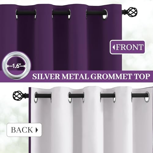 100% Blackout Curtains 38x84 inch Long Purple Window Drapes (Purple / 38"W x 84"L (Pack of 2))
