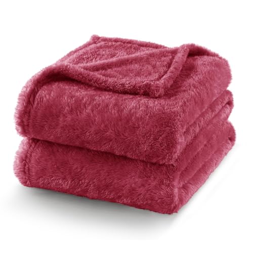 Fuzzy Plush Fleece Bed Blanket Twin XL Size (Deep Red / 90x66 IN)