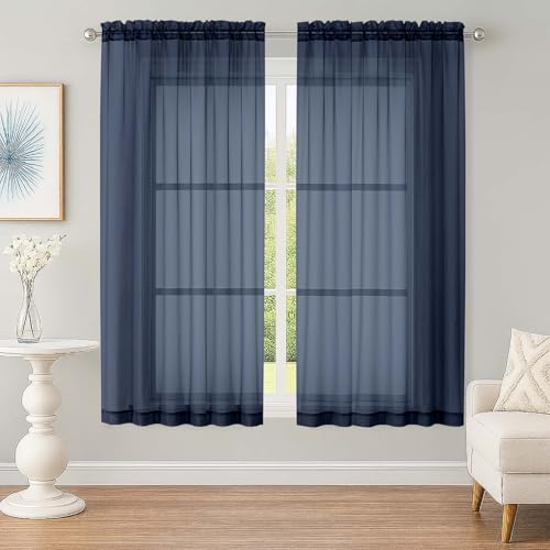 Sheer Navy Blue Curtains (Navy Blue / 59"W x 63"L (Pack of 2))