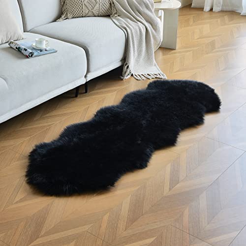 Black Faux Sheepskin Runner Rugs 2x6 ft (Black / 2' x 6' (Runner))