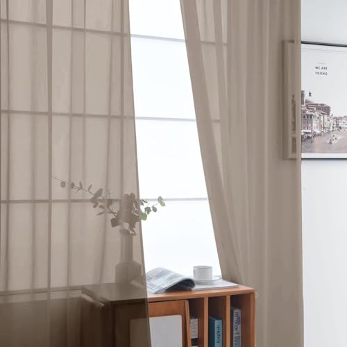 Basic Rod Pocket Sheer Voile Window Curtain Panels Taupe 1 Pair 2 Panels 52 Width 84 Inch Long for Kitchen Bedroom Children Living Room Yard（Taupe (Taupe / 52"W x 84"L (Pack of 2))