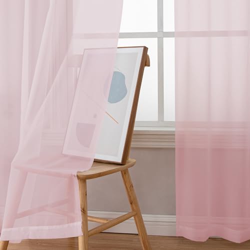 Extra Long Sheer Curtains 96 Inches Long (Blush / 42"W x 96"L (Pack of 2))