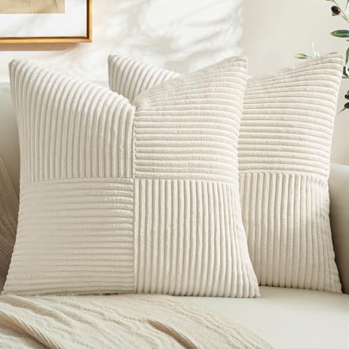 Cream White Decorative Throw Pillow Covers for Couch 20x20 Inch (20" x 20" (Pack of 2) / Cream White)