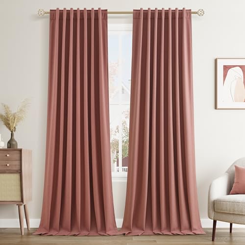 Dusty Rose 100% Blackout Linen Curtains 108 Inch Length 2 Panels Set for Girls Bedroom Back Tab Thermal Insulated Black Out Drapes Room Darkening Farmhouse Style for Bedroom Window Curtains 52x108 (Dusty Rose / 52"W x 108"L (Pack of 2))