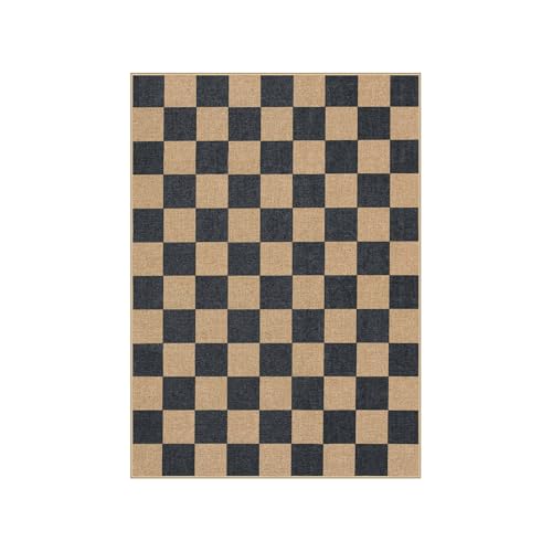 Checkered Easy Jute 5x7 Outdoor Patio Rug (5' x 7' (Rectangular) / Black/Checkerboard -1)