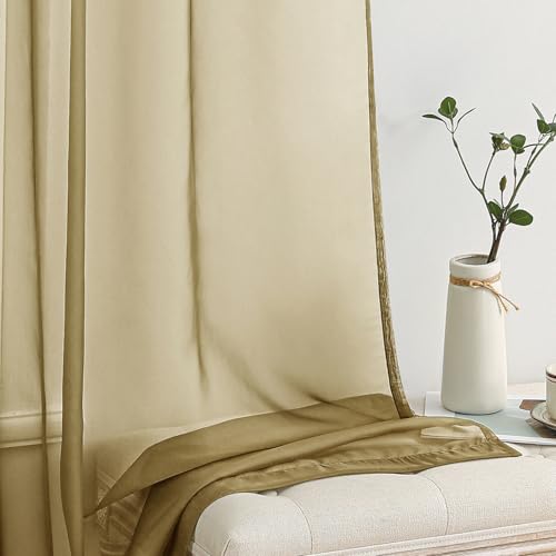 Dark Gold Sheer Curtains for Living Room 54X45 Inch 2 Panels (Dark Gold / 54"W x 45"L (Pack of 2))