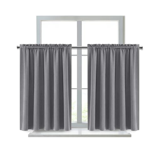 Short Blackout Curtains 60 x 36 Inch Long for Kitchen RV Bunk Grey (Grey / 60"W x 36"L (Pack of 2))