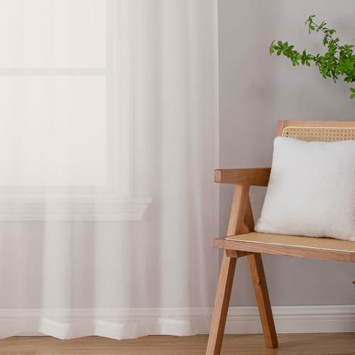 Sheer Ivory Curtains 90 inches Long 2 Panels (Ivory / 42"W x 90"L (Pack of 2))