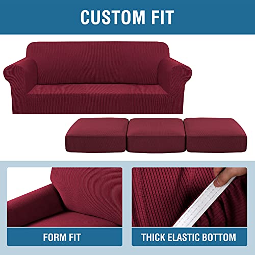 4 Piece Stretch Sofa Covers for 3 Cushion Couch Covers for Living Room Furniture Slipcovers (Large / Burgundy)